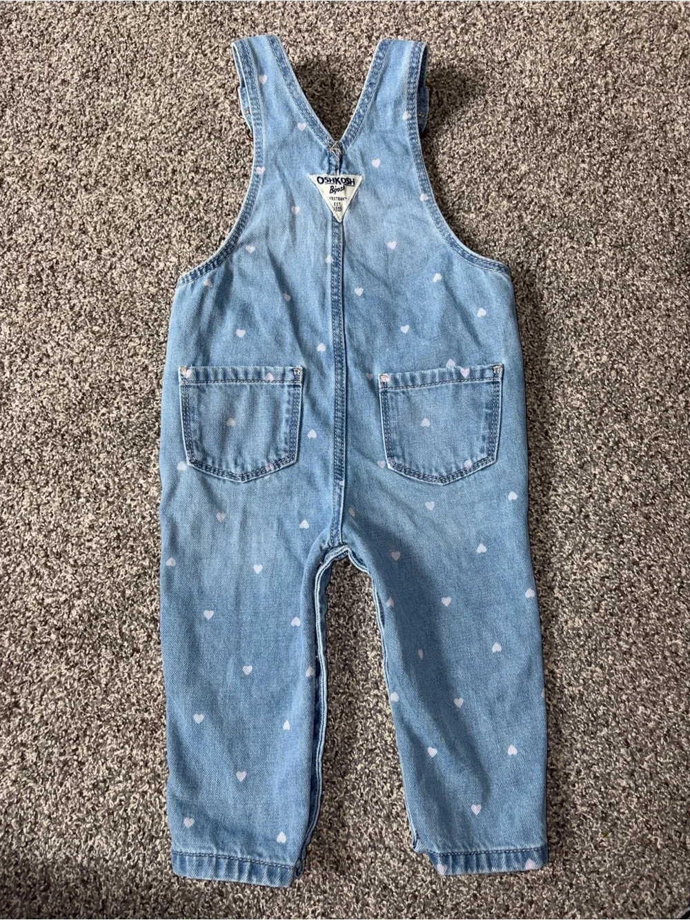 OshKosh B'gosh Light Blue Denim Overalls with Heart Pocket 12M Baby Jeans